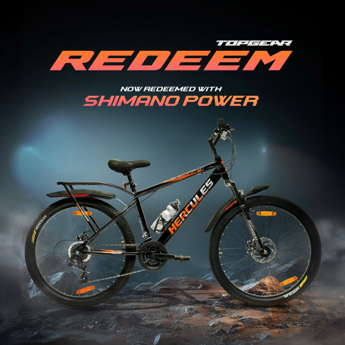 Hercules Redeem Black Orange Geared Cycle With Suspension And Dual Disc Brake Main Produc Pic