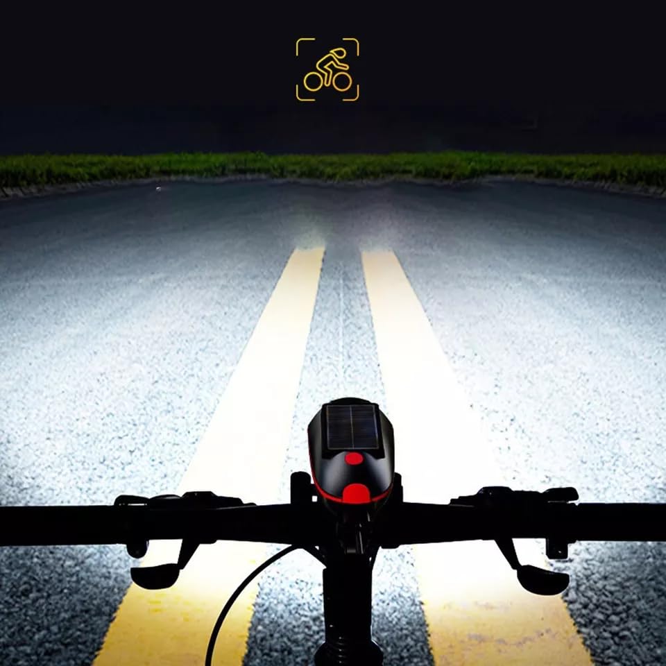 Techista Solar & USB Rechargeable (both options)- Cycle Light - (3 Modes) Cycle Light and Horn | Cycle LED Front Light | Cycle Headlight | Cycle Bell (Color May Vary)- charge with sun light