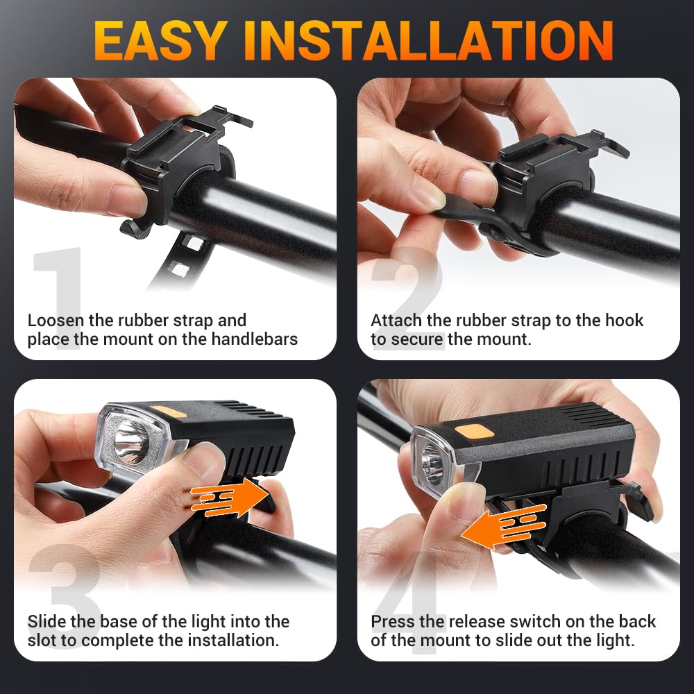 VICTGOAL Cycle Light Type-C Rechargeable Front Light for Cycle Waterproof High Bright Anti-Glare Bicycle Light with 3 Lighting Modes for Night Riding (Black)