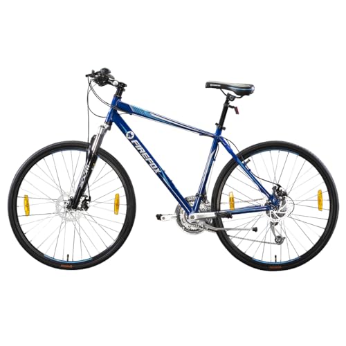 FIREFOX Road Runner Pro D Plus 700C hybrid cycle in blue with 21 gears, lightweight frame, and city bike styling for men.