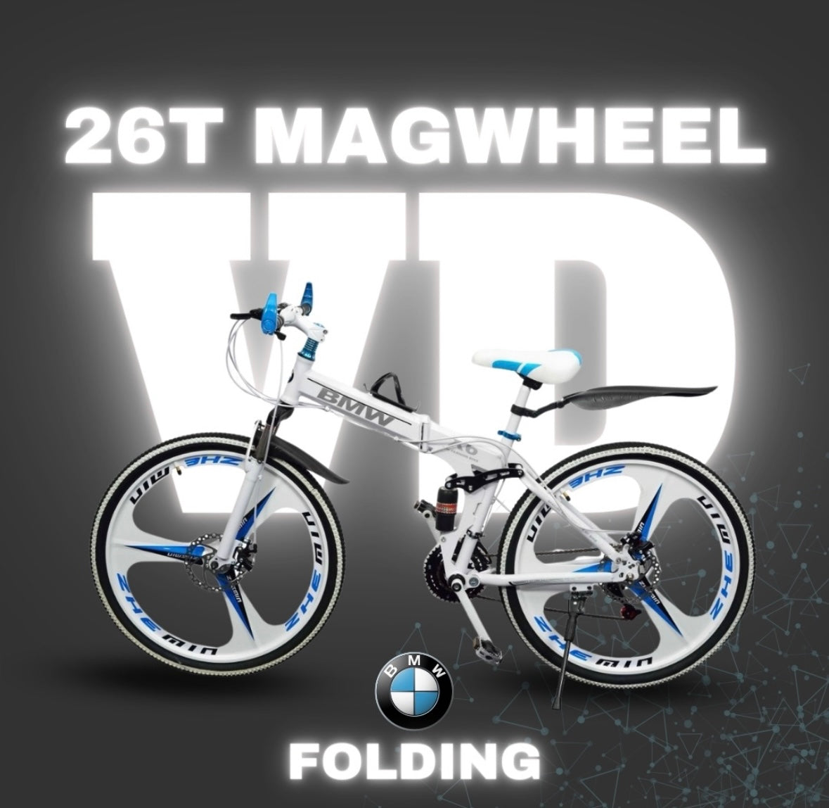  BMW 26T Folding Cycle White with Shimano 21 Gear and Disc Brakes