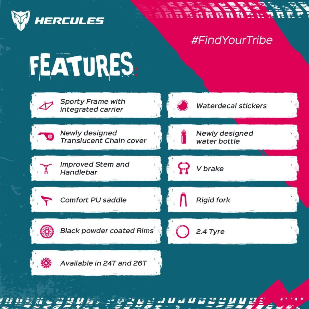 Hercules Street Rider 26T | Single Speed | V-Brake | With Carrier | Ideal for 13+ Years