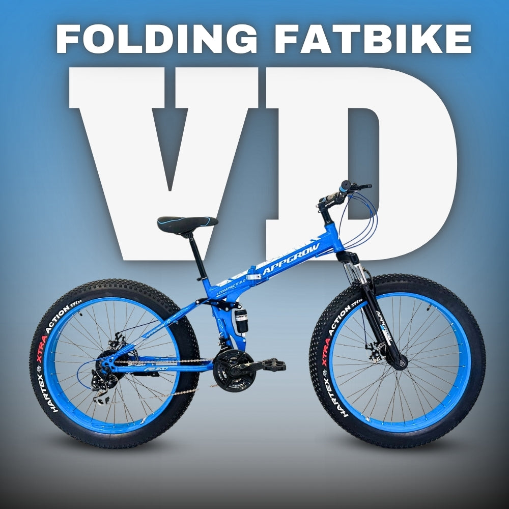 Blue 26T Appgrow Folding Fatbike with Magwheels, Dual Disc Brakes, Hartex XTRA Tyres, VD Branding on Frame and Rims

