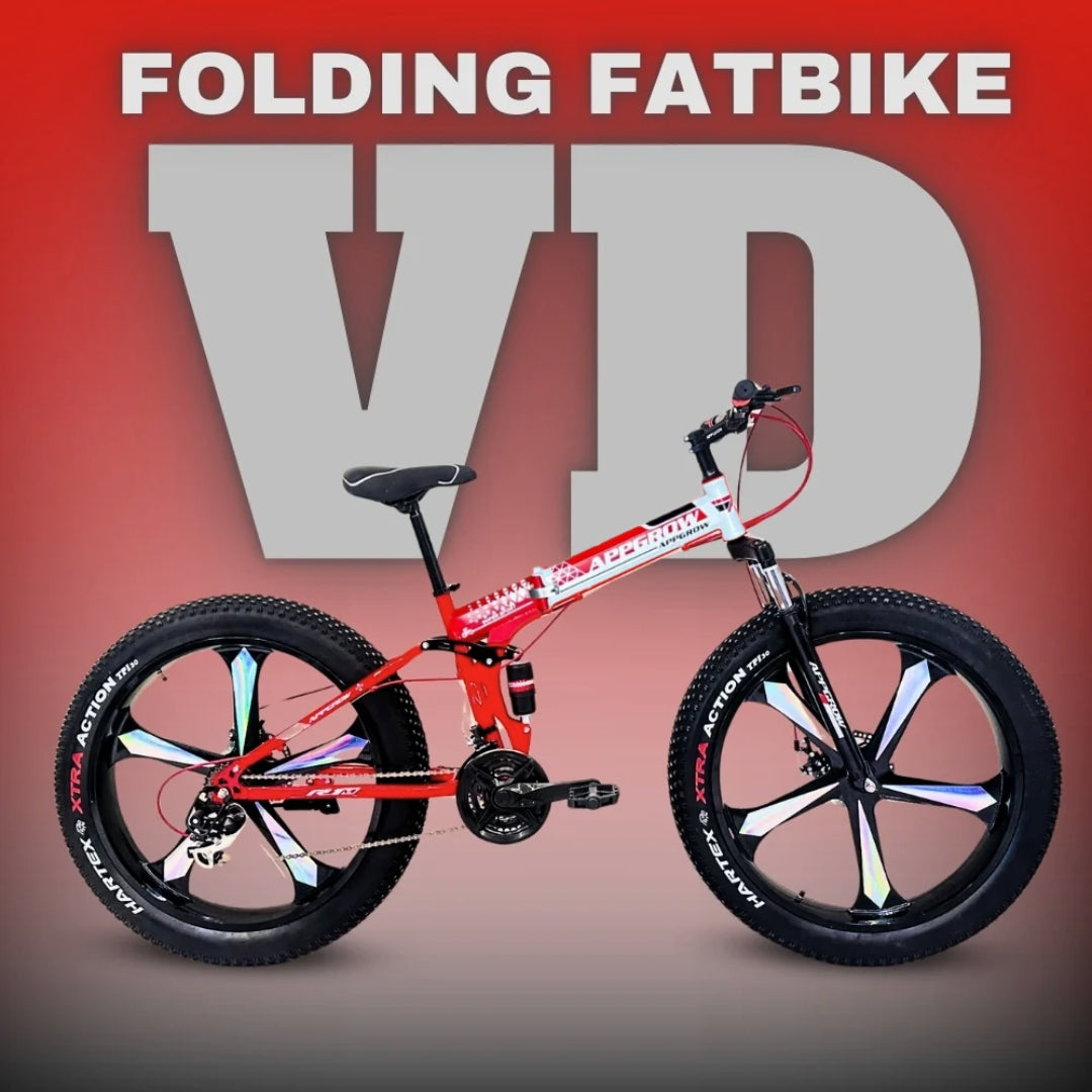 White 26T Appgrow Folding Fatbike with Magwheels, Dual Disc Brakes, VD Branding on Frame and Hartex XTRA Tyres

