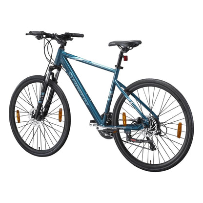 Firefox Meteor 21 Speed Unisex Hybrid Bicycle for Mens | Front Lockout Suspension | Disc Brakes | 98% Assembled Cycle | Blue