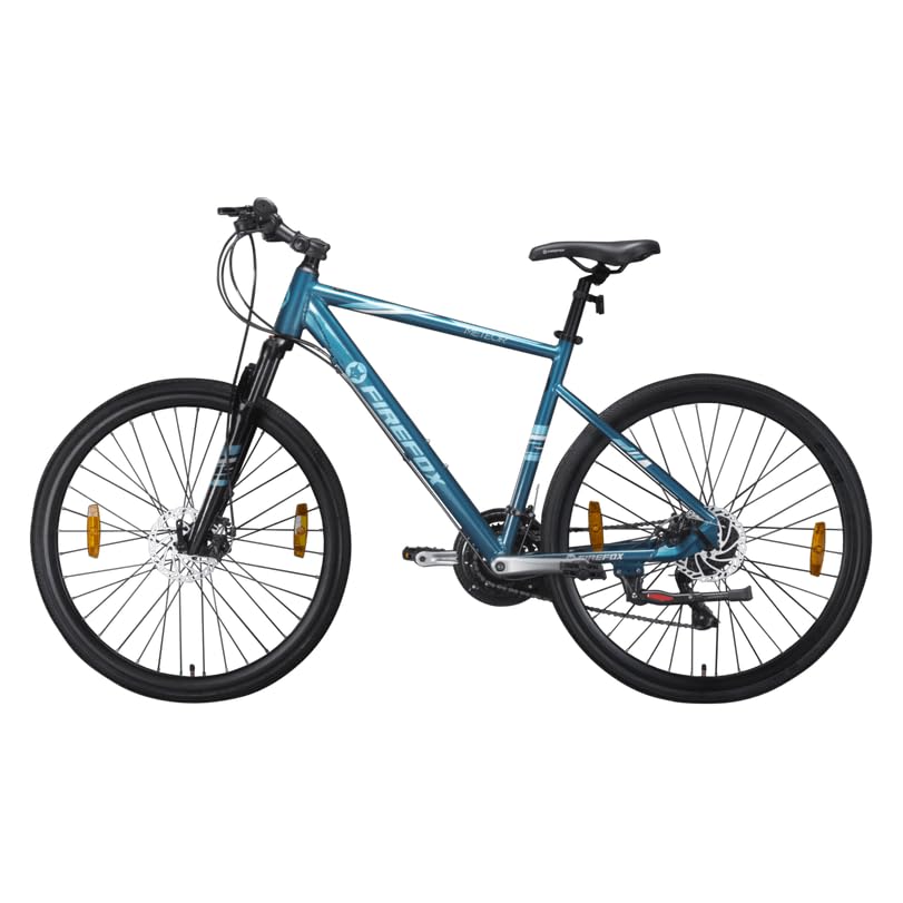 Firefox Meteor 21 Speed Unisex Hybrid Bicycle for Mens | Front Lockout Suspension | Disc Brakes | 98% Assembled Cycle | Blue