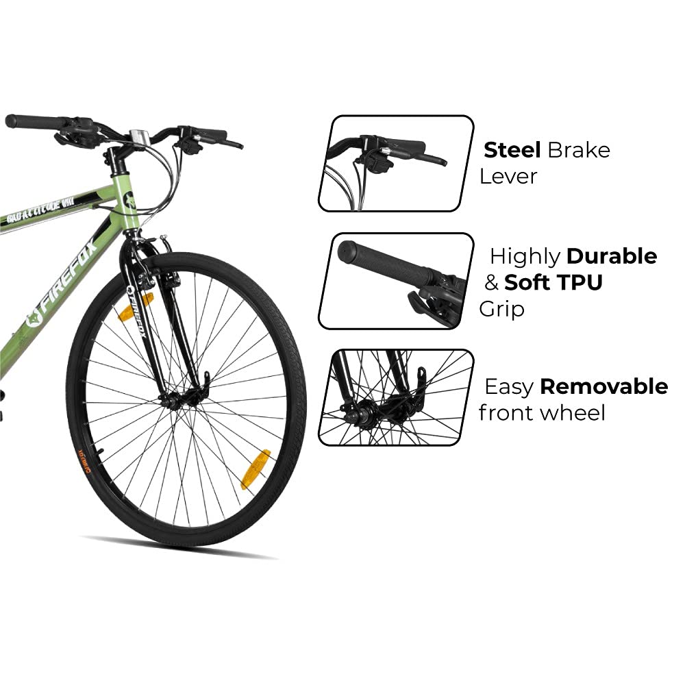 Firefox Bikes Unisex Bad Attitude 8-700C, 21 Speed City Bike I Frame Size: 19.5 inch Bicycle with First Service Available- Green, Black, L - 98% Assembled Cycle