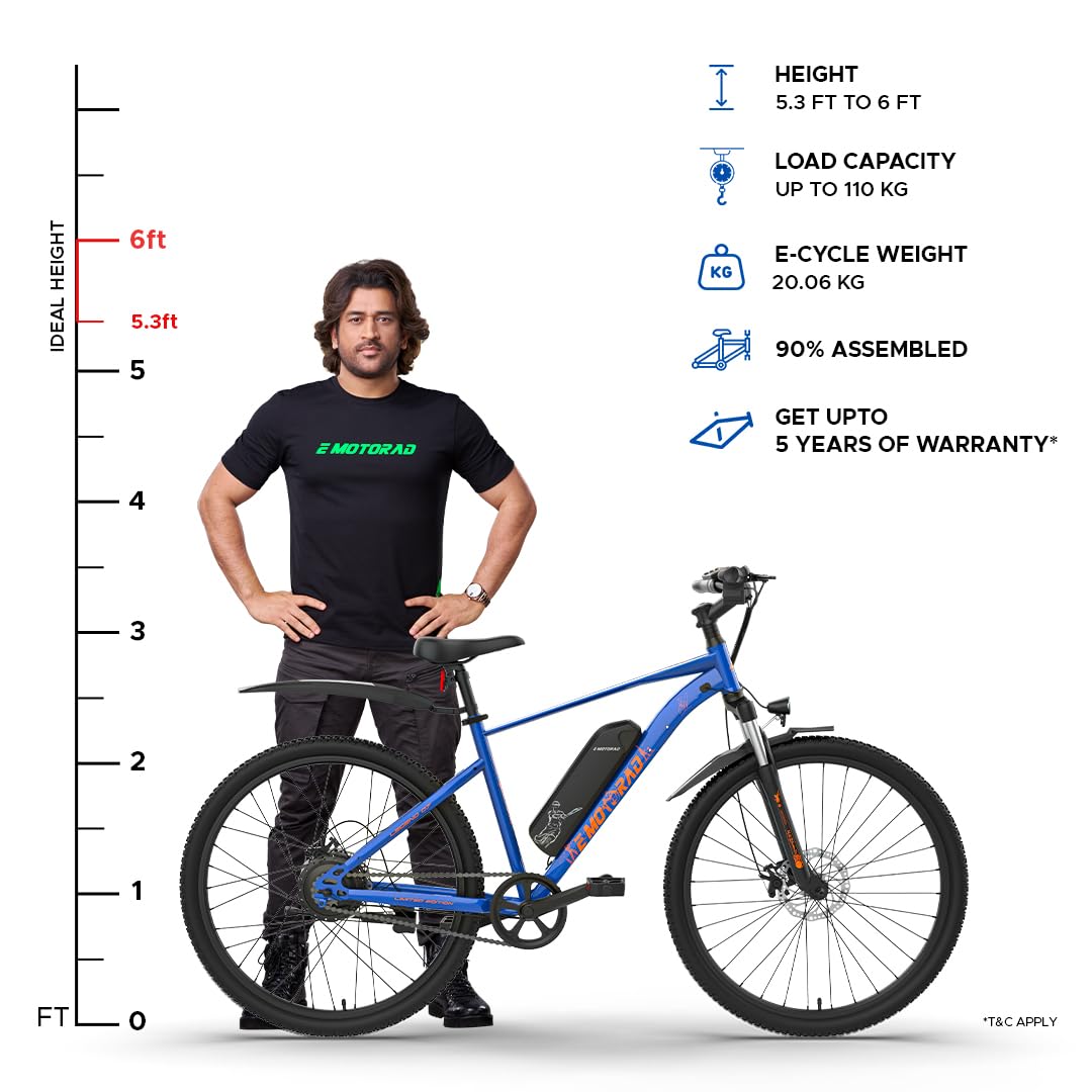 E MOTORAD - RIDE THE ELECTRIC REVOLUTION Legend 07 MSD Edition Unisex Electric Cycle, 90% Assembled(18 Inch Frame, 7.65Ah Li-Ion Removable Battery, Front Suspension LCD Display, 250W Motor Bleed Blue)