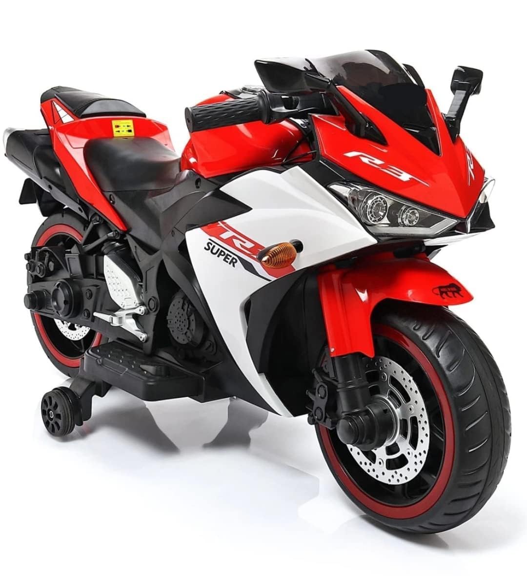 Kawaii Kids R3 Battery Operated Bike for Kids with LED Light, Bluetooth & Music | Baby Ride on Toy Rechargeable Battery Bike | Electric Bike for Kids to Drive 3 to 8 Years Boys Girls (RED R3)