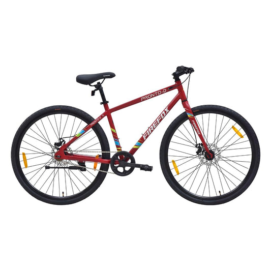 FIREFOX Pronto -D 700C Single Speed Hybrid Cycle/City Bicycle for Mens | Internal Cable Routing | Disc Brakes | Steel Rigid Fork | 98% Assembled Cycle | Red