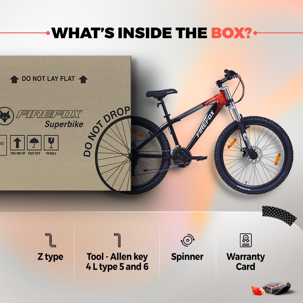 Firefox Viper 26T 21 Gear Mountain Bicycle for Adult | Grey/Red | Front Suspension | Disc Brake | Alloy Frame:15inch | Ideal Rider Height:5.0''' - 5.6'' | 98% Pre-Assembled | Ideal for Mens