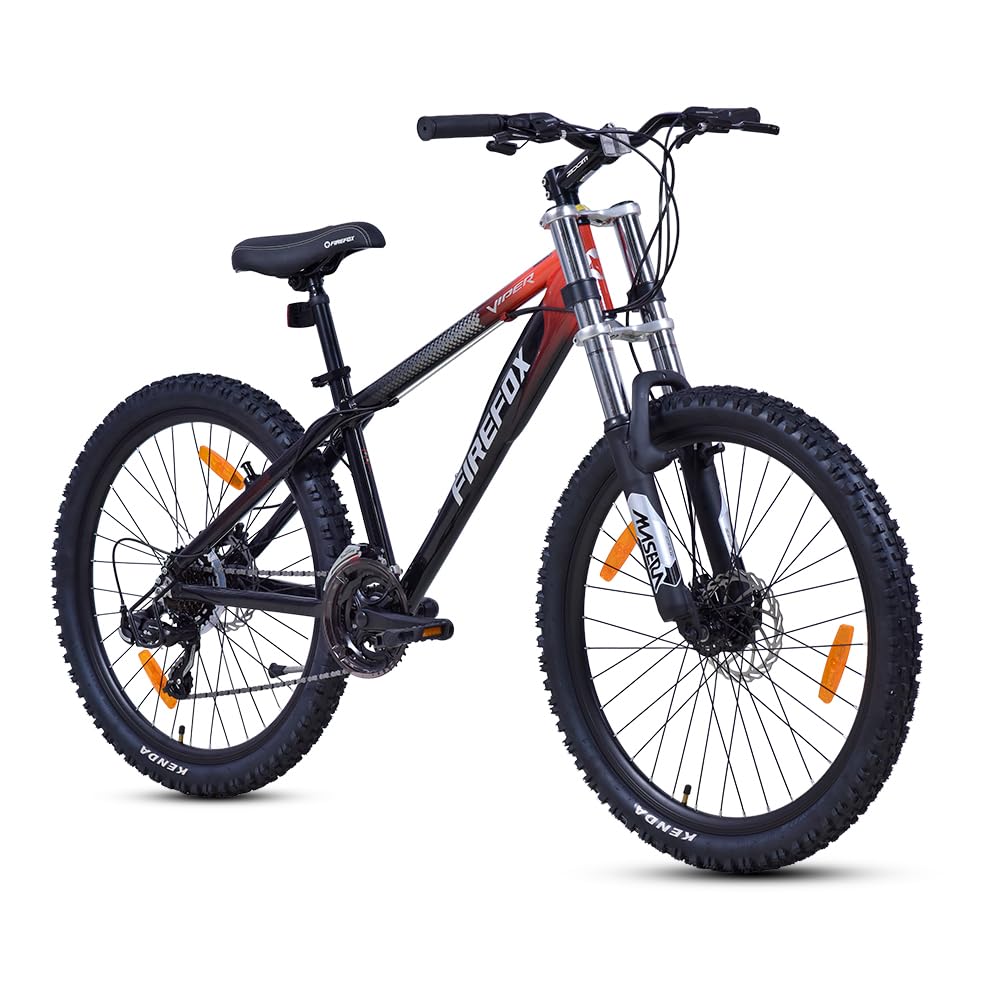 Firefox Viper 26T 21 Gear Mountain Bicycle for Adult | Grey/Red | Front Suspension | Disc Brake | Alloy Frame:15inch | Ideal Rider Height:5.0''' - 5.6'' | 98% Pre-Assembled | Ideal for Mens