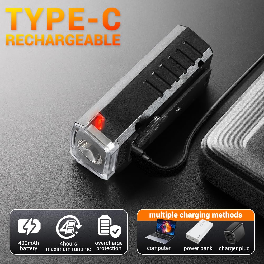 VICTGOAL Cycle Light Type-C Rechargeable Front Light for Cycle Waterproof High Bright Anti-Glare Bicycle Light with 3 Lighting Modes for Night Riding (Black)