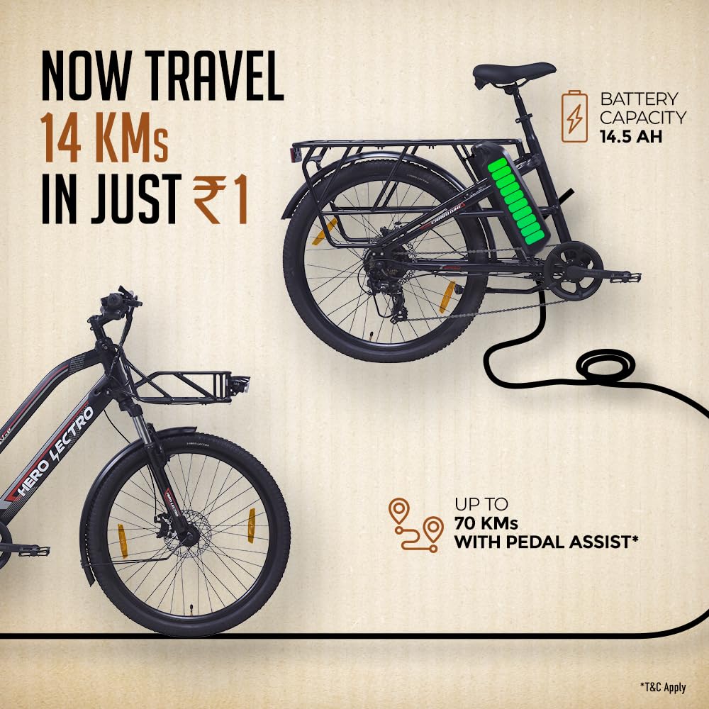 Hero Lectro MUV-E 26T | 70KM Range | 14.5Ah Battery | 7-Speed Gear