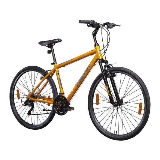 FIREFOX Gypsy 700C 21 Gears Hybrid Bicycle for Mens | Yellow | Frame:18 Inches | 21 Speed | Alloy Bike | 98% Assembled Cycle