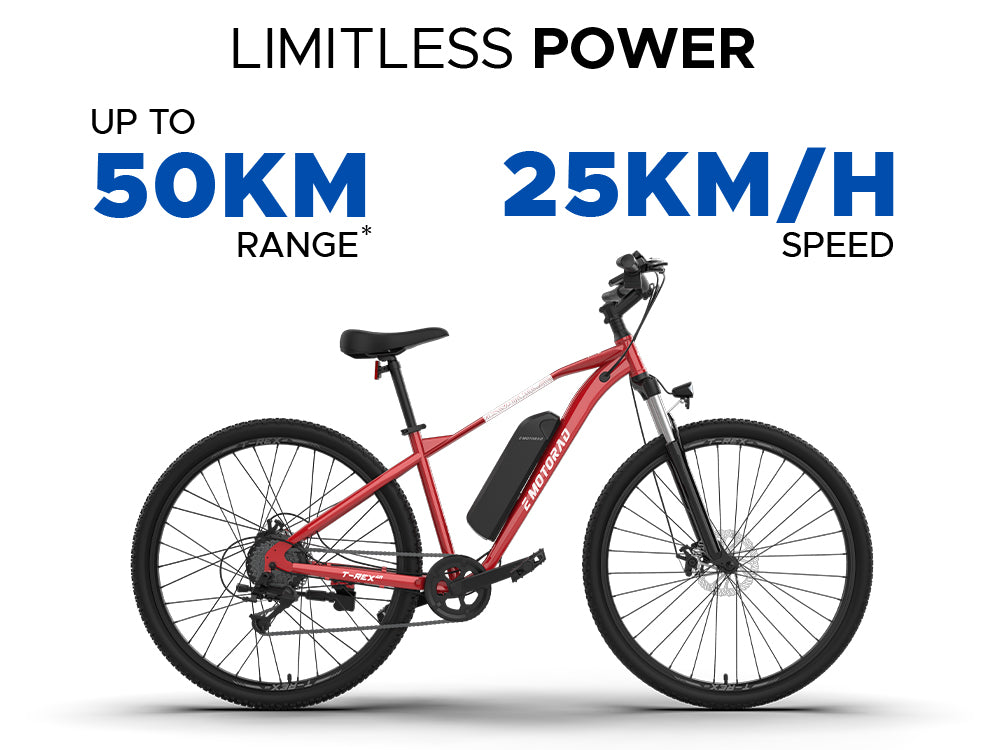 29T EMotorad T-Rex Air Electric Cycle – 250W Motor, 7 Speed Shimano Gears, Front Suspension