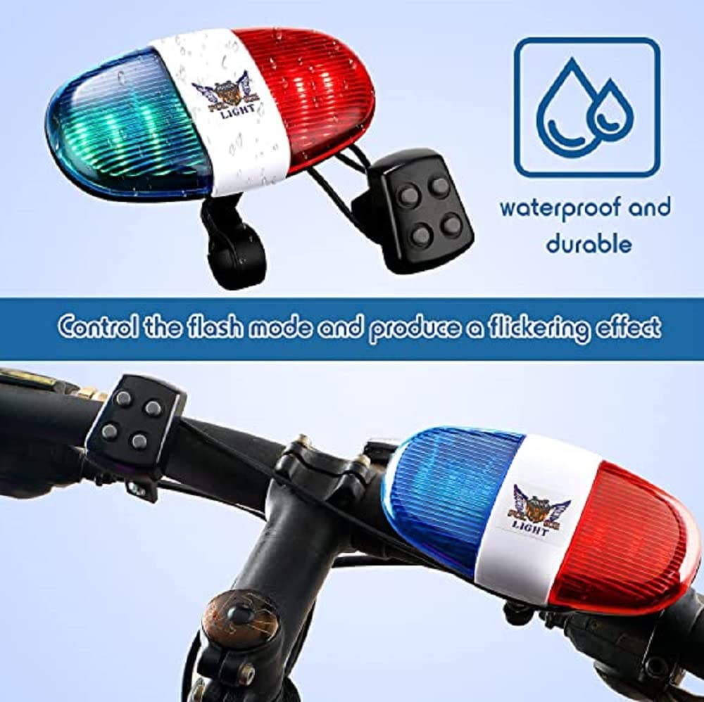 Bicycle light with red, blue, and green colors on a handlebar, featuring waterproof and durable properties.
