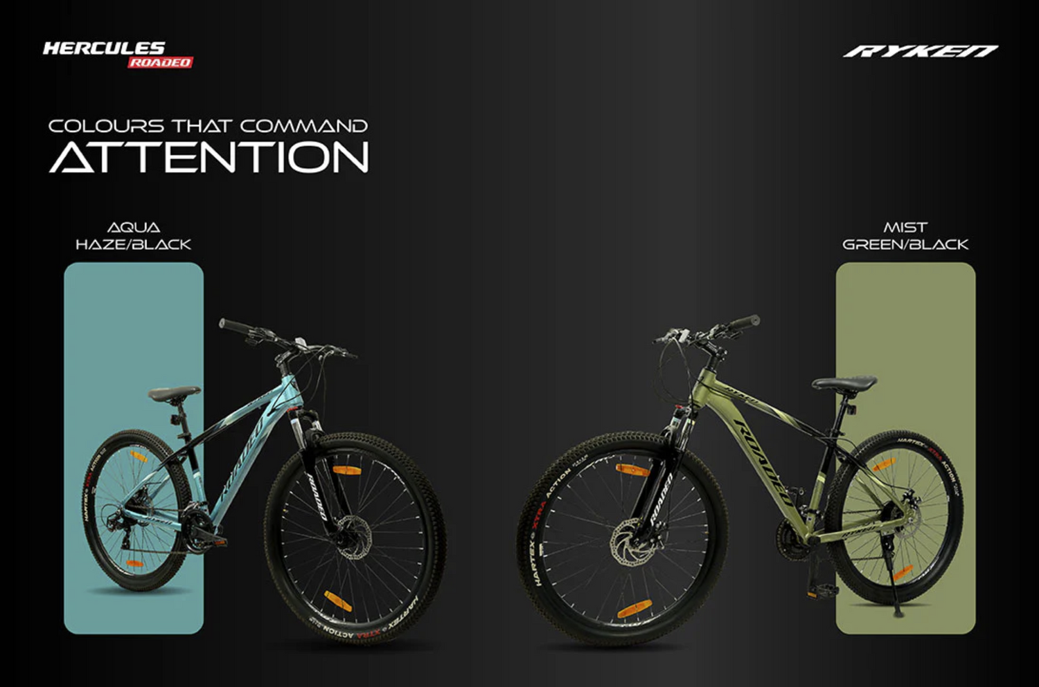 Hercules Roadeo Ryken alloy mountain bike available in multiple colour variants