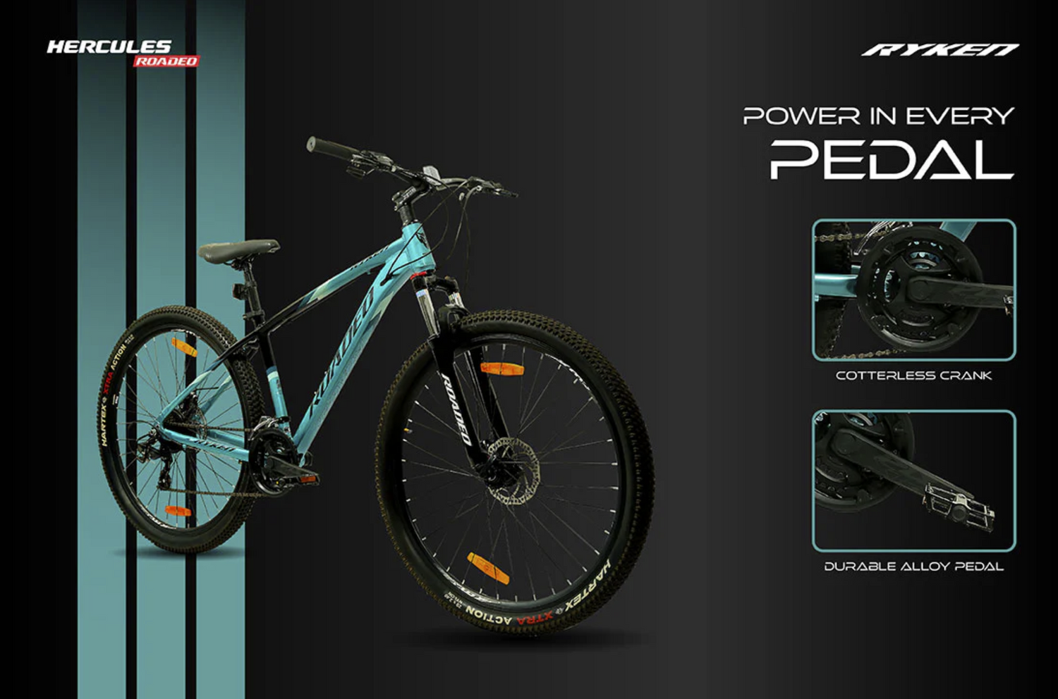 Hercules Roadeo Ryken geared mountain bike designed for powerful and efficient riding