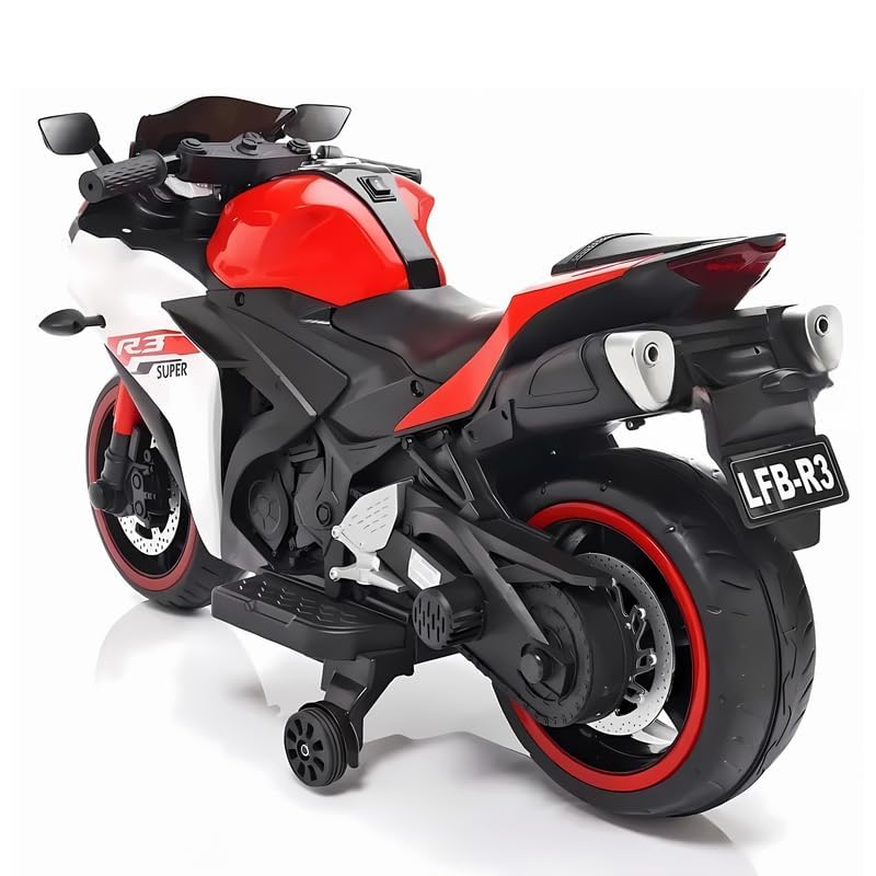 R3 Super kids electric motorcycle showing sporty rear and side design