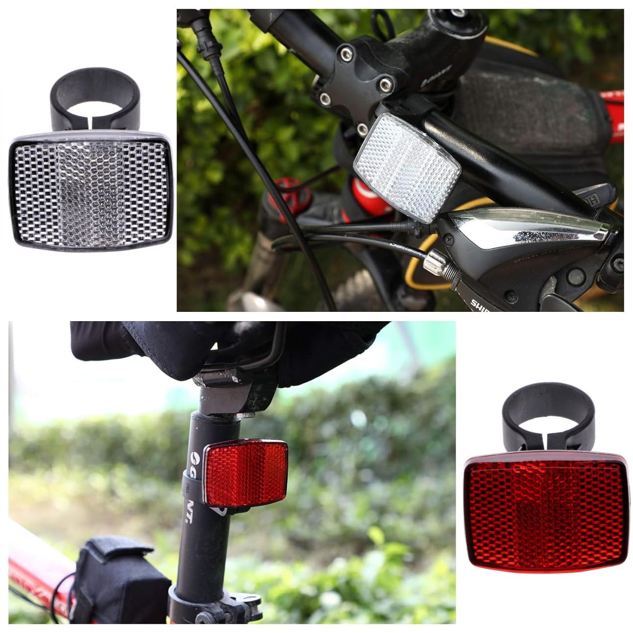HOPESPANNER 10-Piece Bike Reflector Kit - Front & Rear Safety Reflectors For Handlebar & Seatpost, Red & White