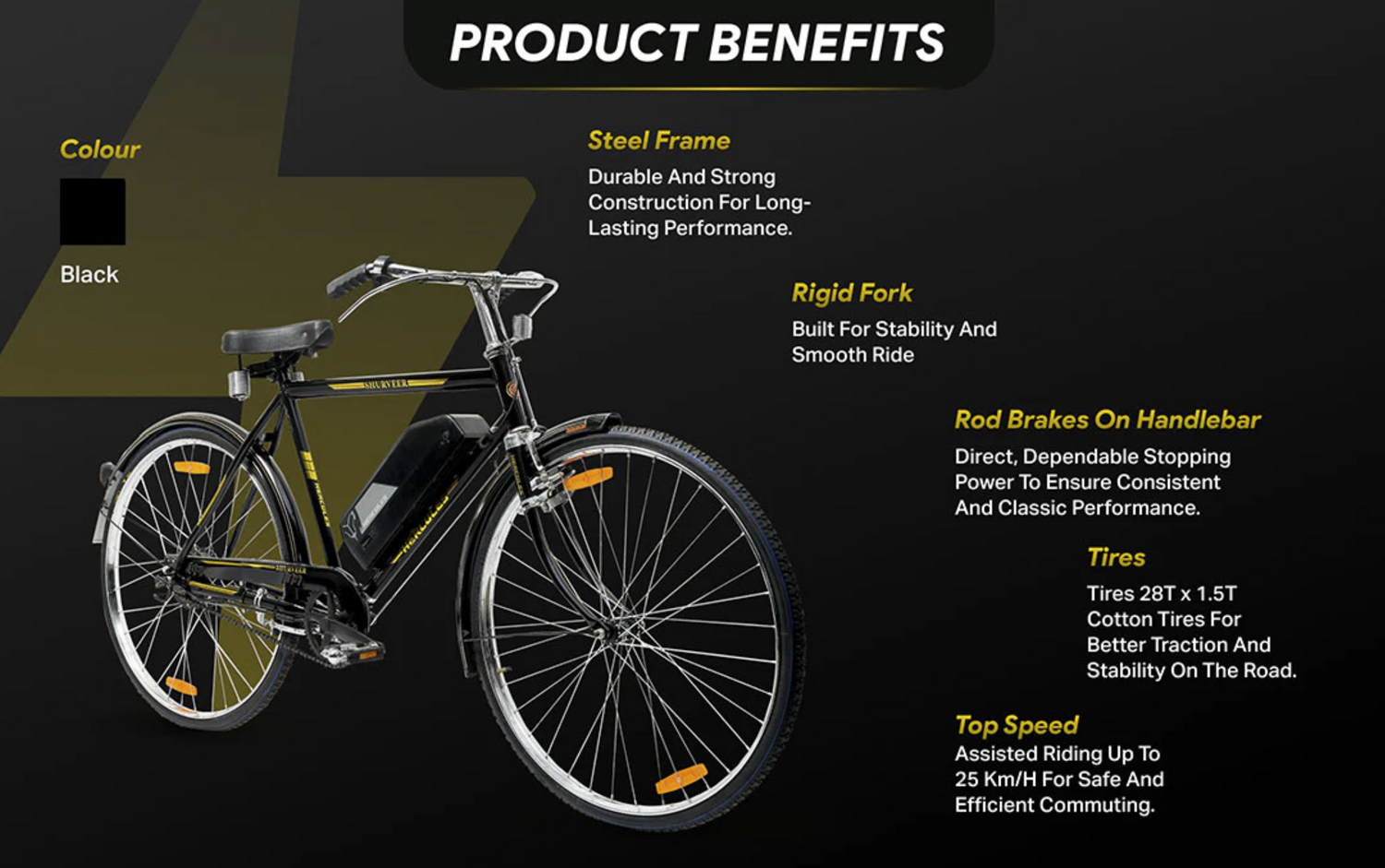 22" Desi Electric Cycle | 250W Hub Motor | 3 Battery Variants | Max Speed 25km/h