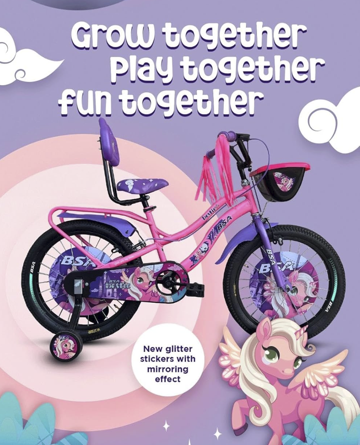 BSA Bestie Bicycle for Kids | Girls Cycle with Basket & Chain Cover