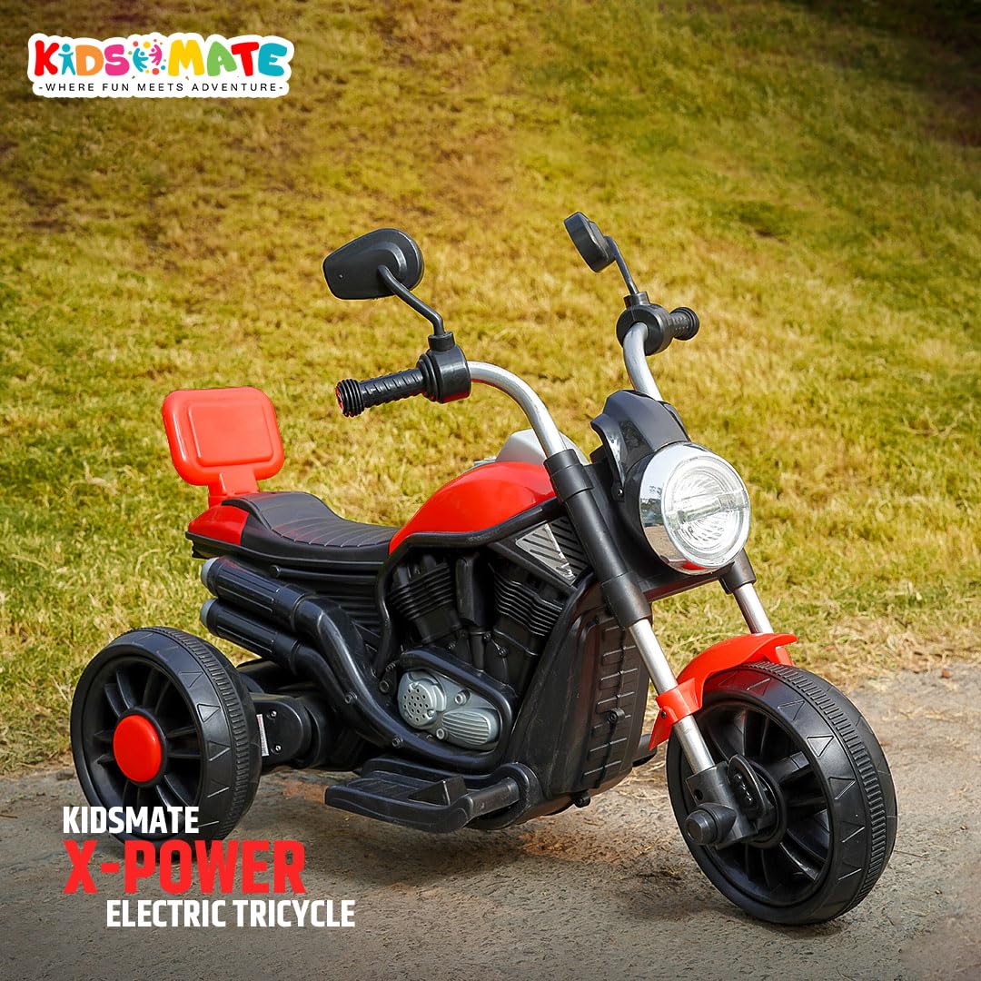 Kids Mate Cruiser battery-operated kids bike with music, LED lights, and safety wheels