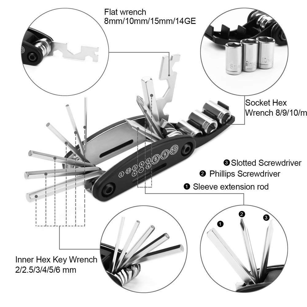 Allen key tool kit specifications showing hex key, socket and flat wrench sizes
