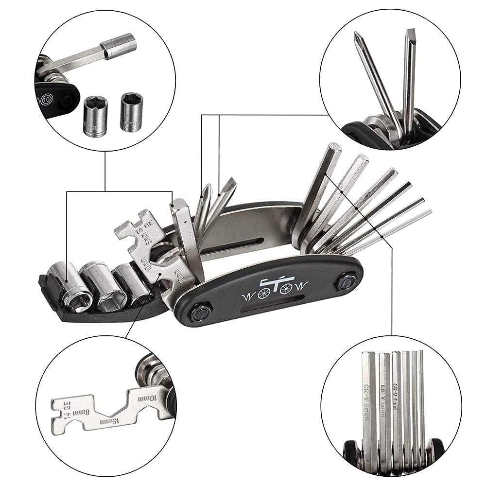 Allen key tool kit 16-in-1 bicycle repair tools with labeled callouts