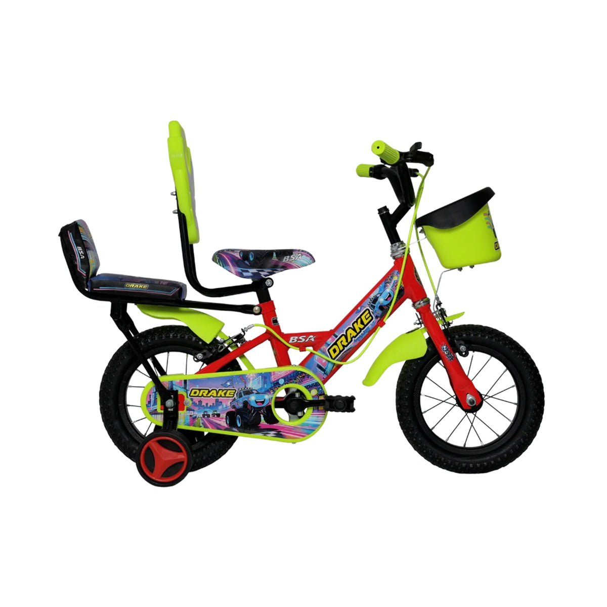 BSA Drake children's cycle with front basket and training wheels
