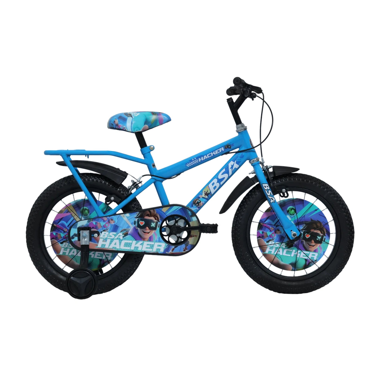 BSA Hacker cycle featuring colourful graphics and covered chain guard