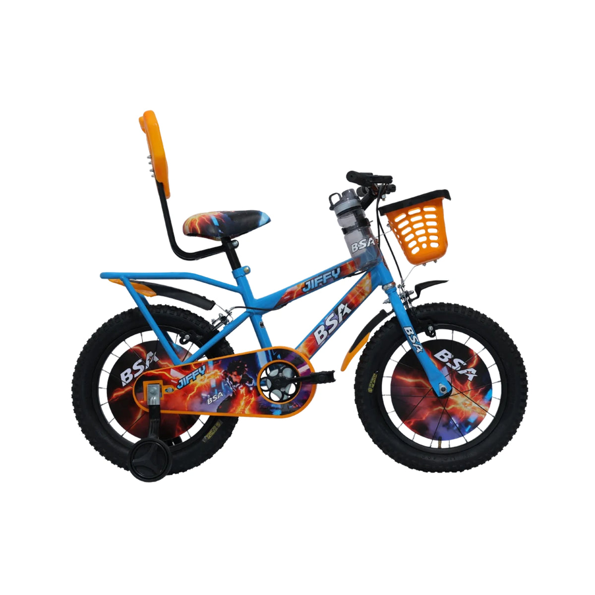 BSA Jiffy children's bicycle with basket and mudguards in blue
