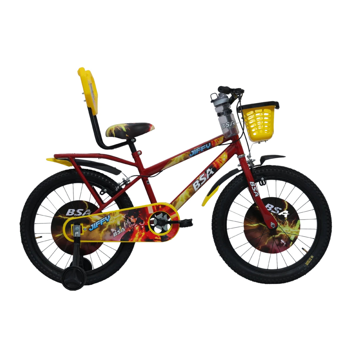 BSA Jiffy kids cycle with front basket and full chain cover in red