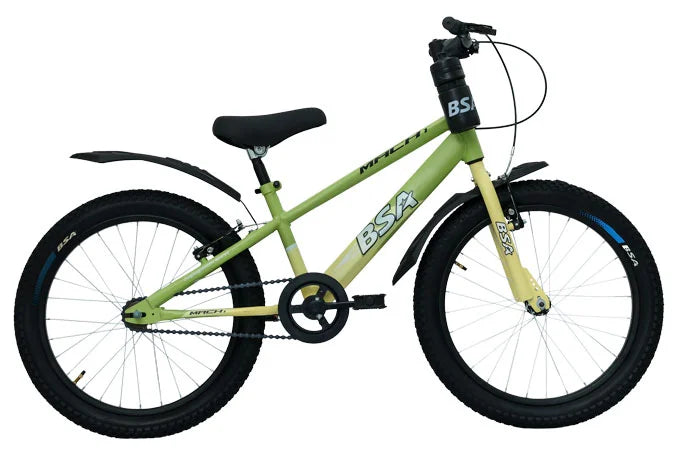 Side View of BSA Mach 1 Kids Cycle with Steel Frame, Single Speed and Rear Carrier