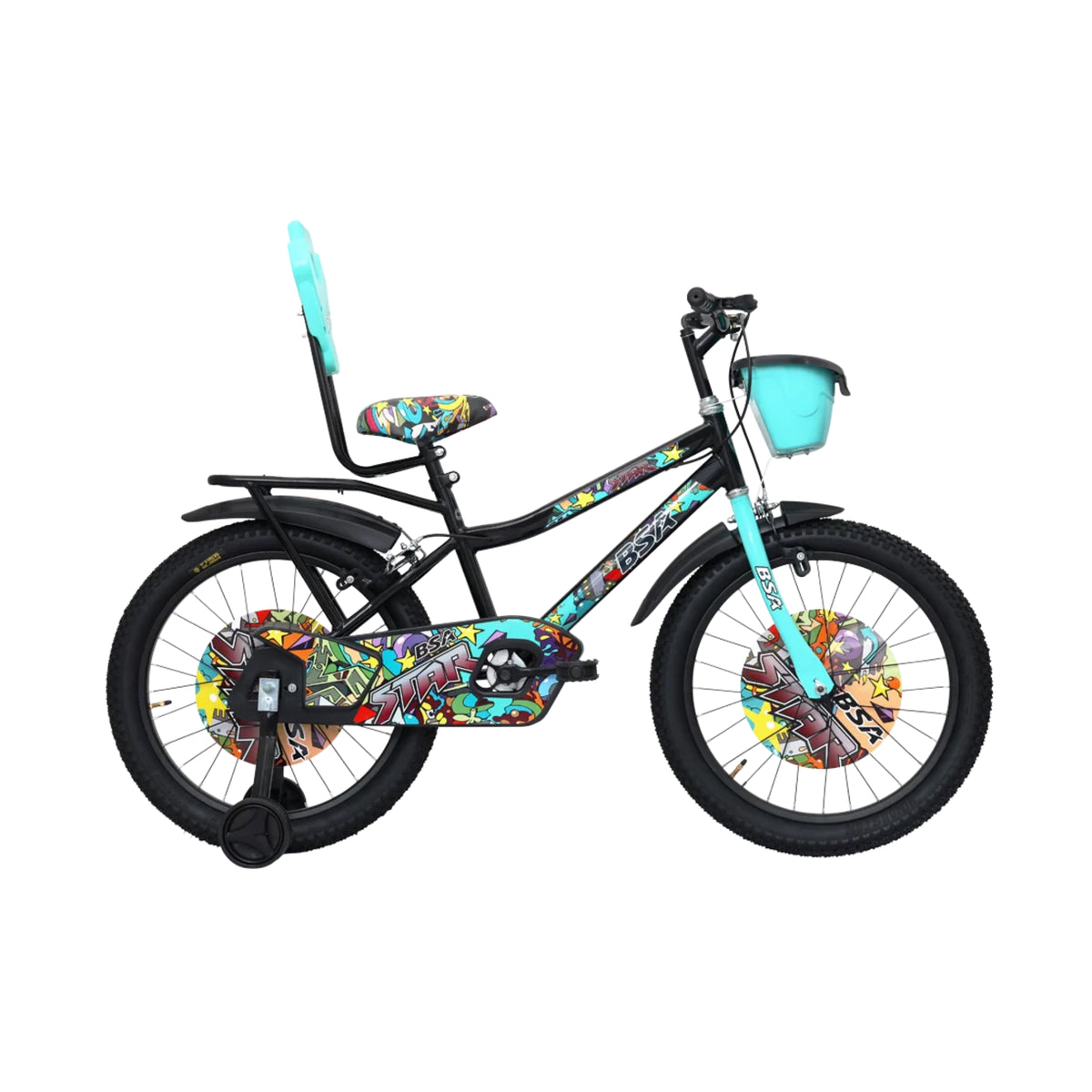 BSA Star 20T blue kids cycle with training wheels and front basket