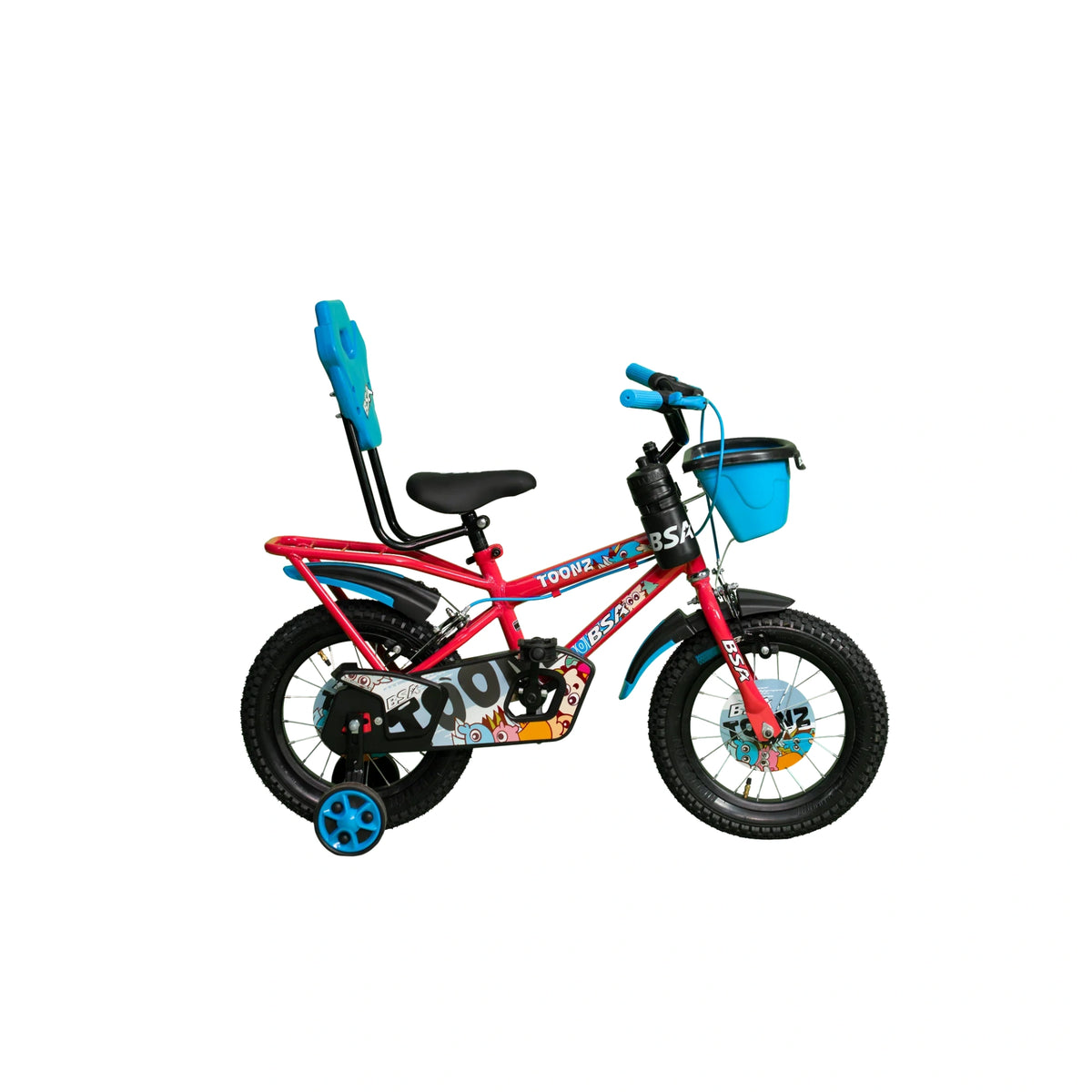 BSA Toonz children's cycle with basket, covered chain guard and training wheel