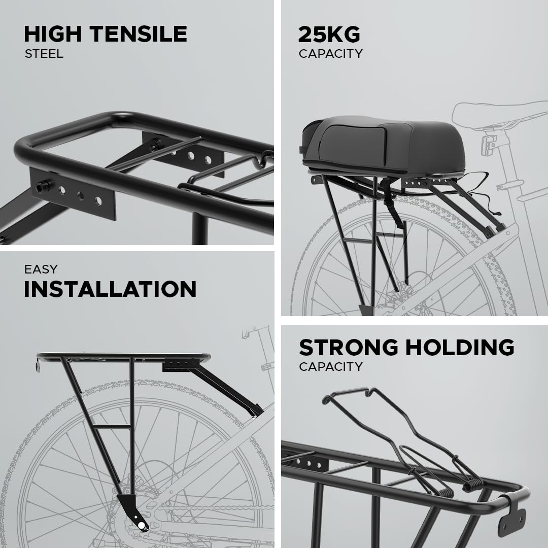 cycle carrier 25kg load capacity high tensile steel strong holding rear rack