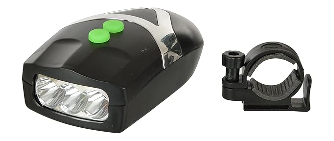 "Front view of 2-in-1 rechargeable cycle LED light and horn with USB port"

