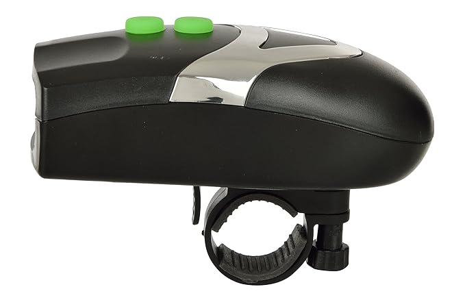 "Side profile of compact bicycle front LED light and horn combo"