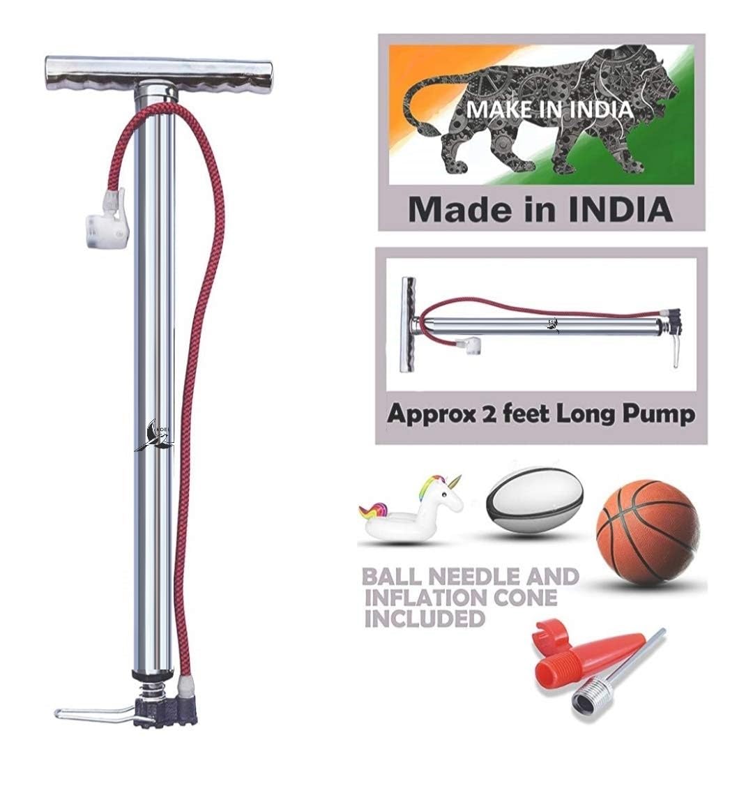 India steel cycle pump approx 2 feet long with ball needle and inflation cone for football and basketball

