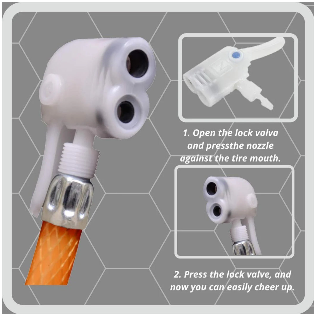 Dual head cycle air pump compatible with Presta and Schrader valves