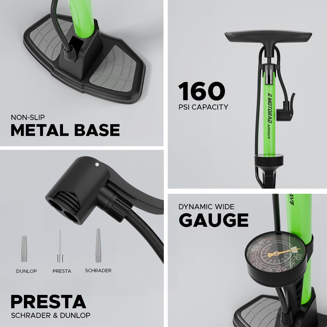 EMotorad AirWave pump metal base pressure gauge presta schrader valve compatibility