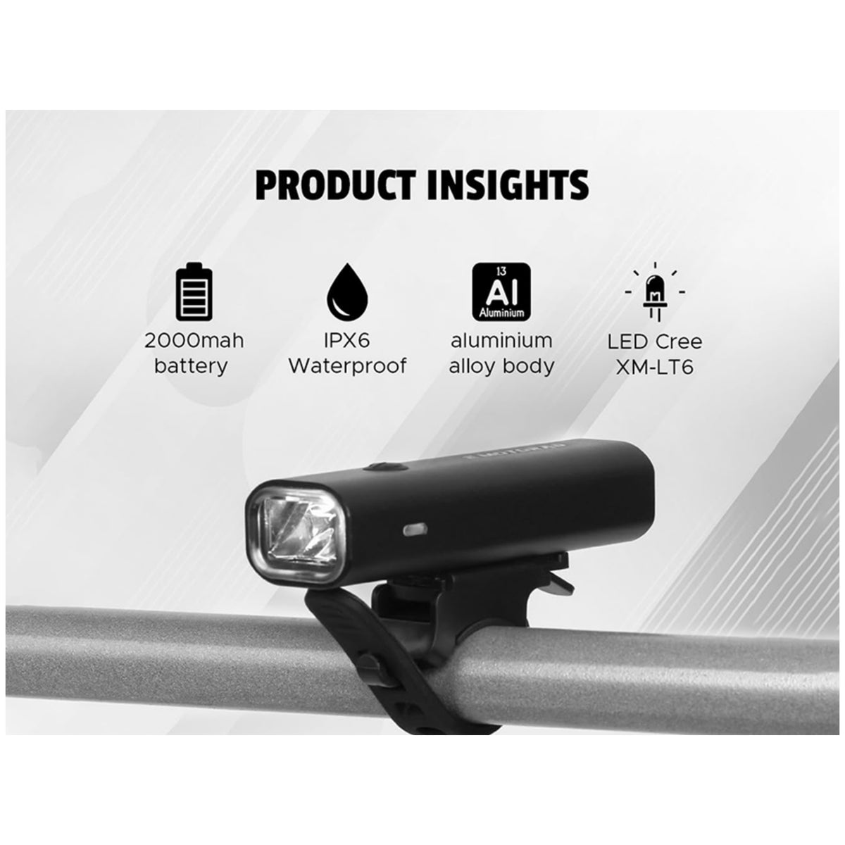 EMotorad BlazeBeam cycle headlight with 2000mAh battery IPX6 aluminium alloy body