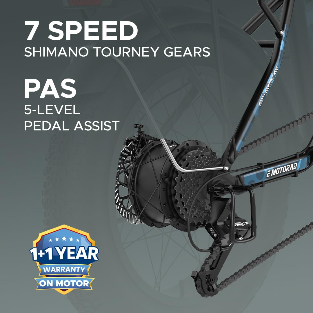 7 speed Shimano Tourney gears with pedal assist on EMotorad Doodle Pro electric bike