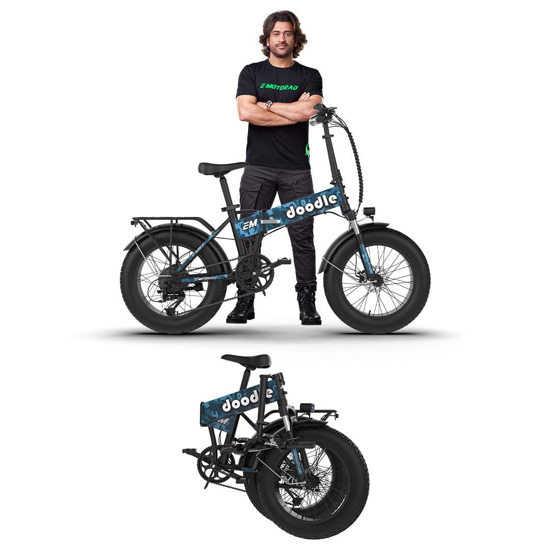 Folded EMotorad Doodle Pro fat tyre electric cycle for easy storage