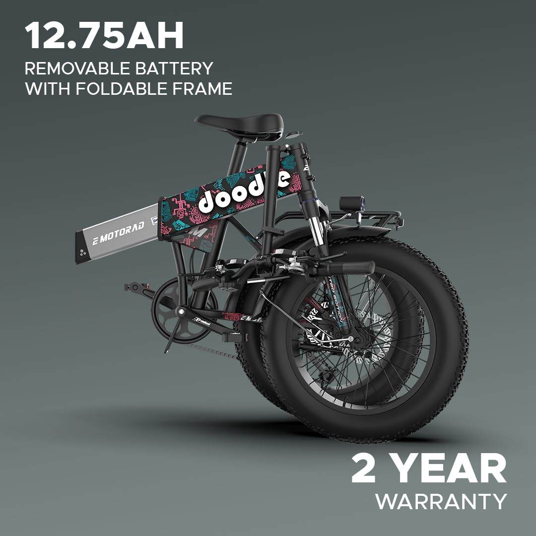EMotorad Doodle Pro electric cycle with 12.75Ah removable battery, foldable frame, and 2-year warranty

