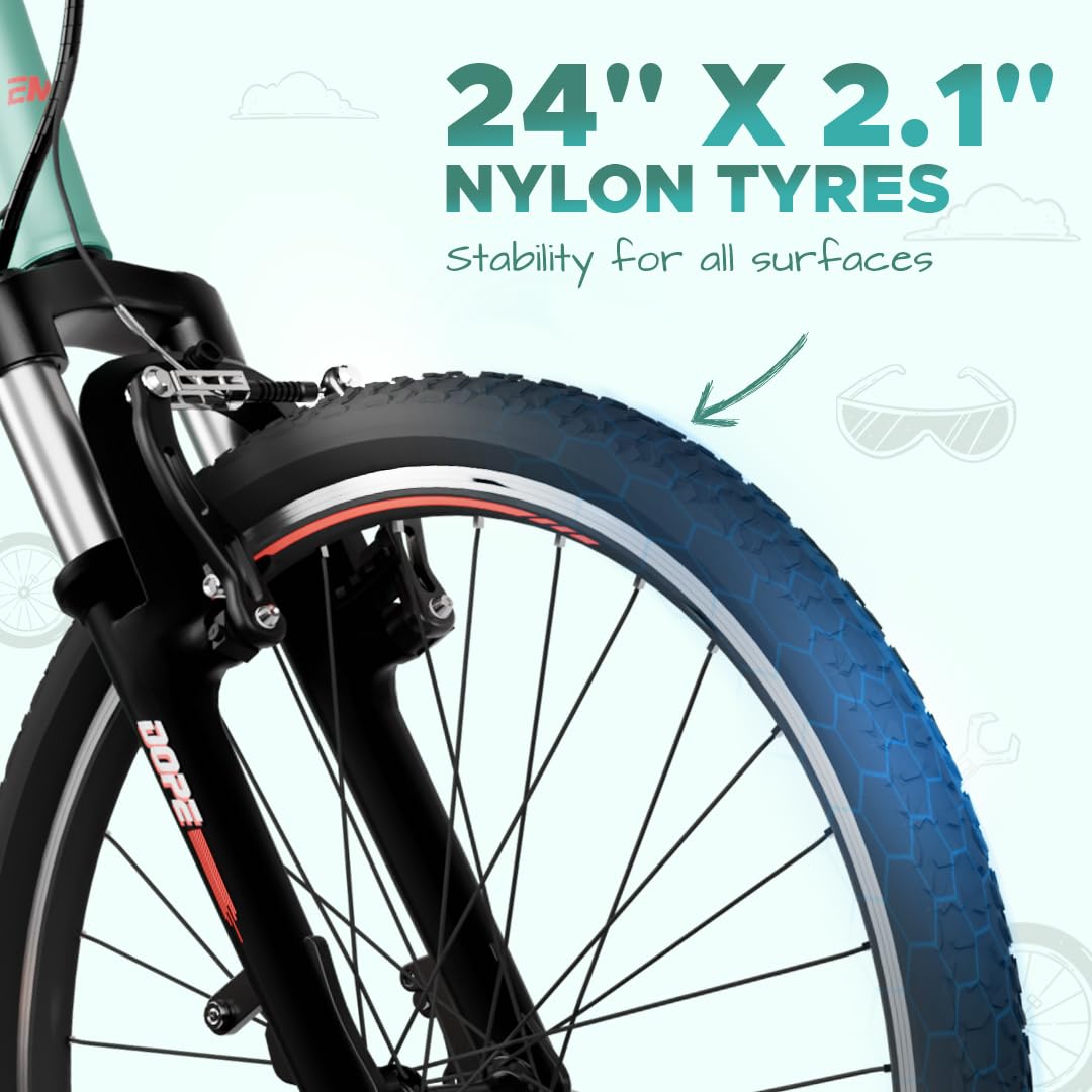 E Motorad Dope electric cycle 24x2.1 inch nylon tyres providing excellent stability and grip on all surfaces
