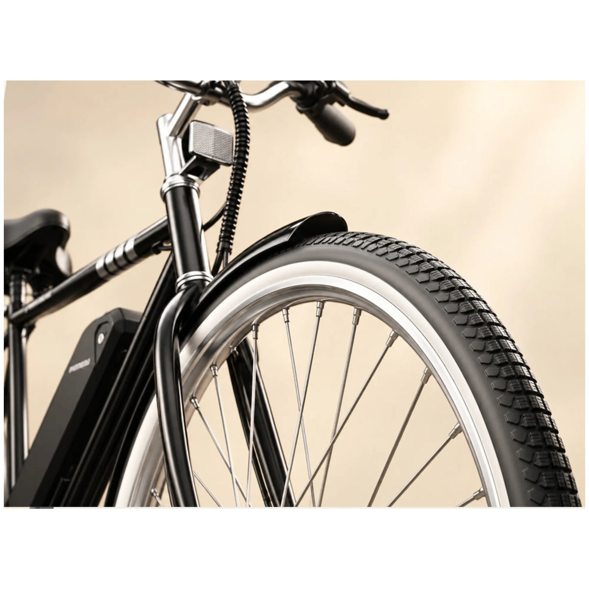 EMotorad Heritage Desi black electric cycle front wheel and rigid fork