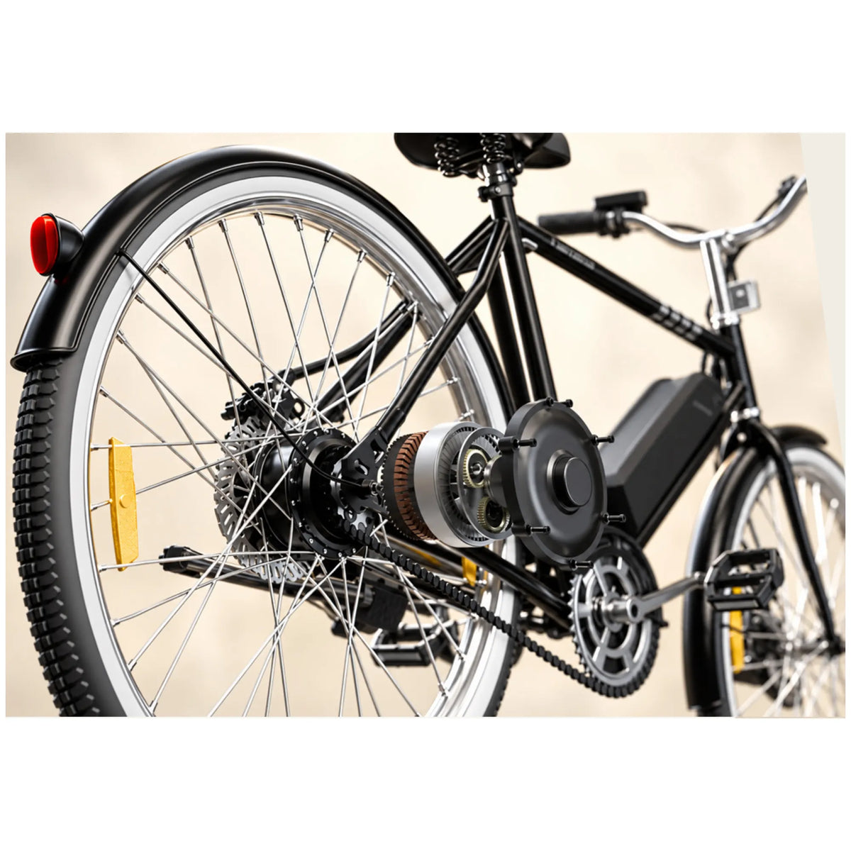 EMotorad Heritage Desi electric cycle rear hub motor and rear wheel